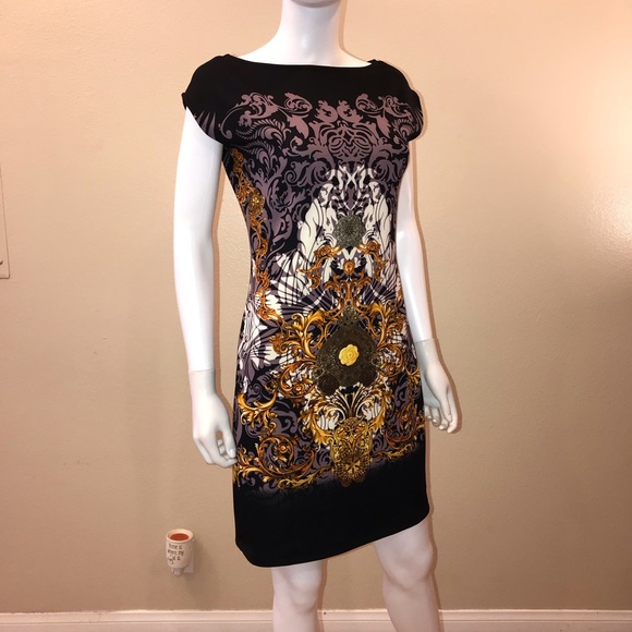 Viviana Gabeiras Sheath Scuba Dress NEW Size Medium Black Orange - Picture 1 of 16